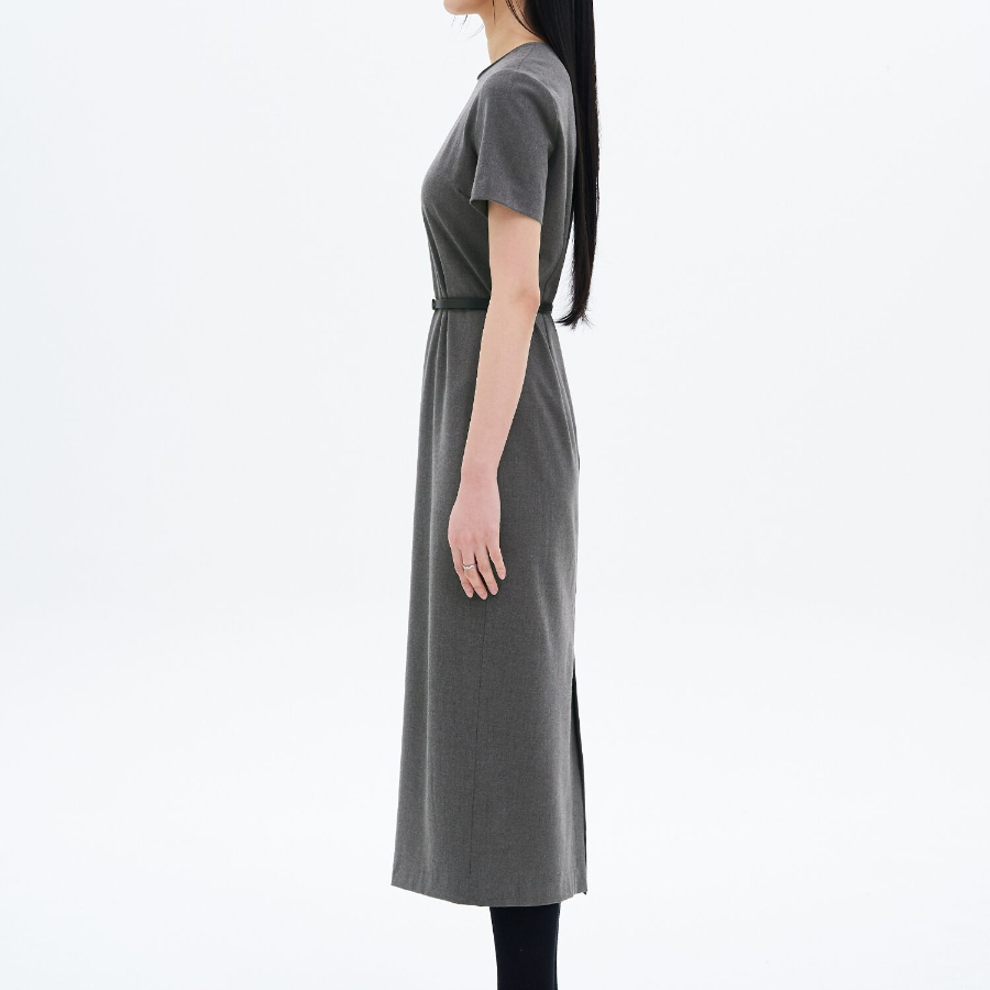 8 seconds Belted Blended Dress — Dark Gray
