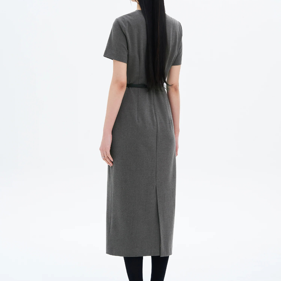 8 seconds Belted Blended Dress — Dark Gray