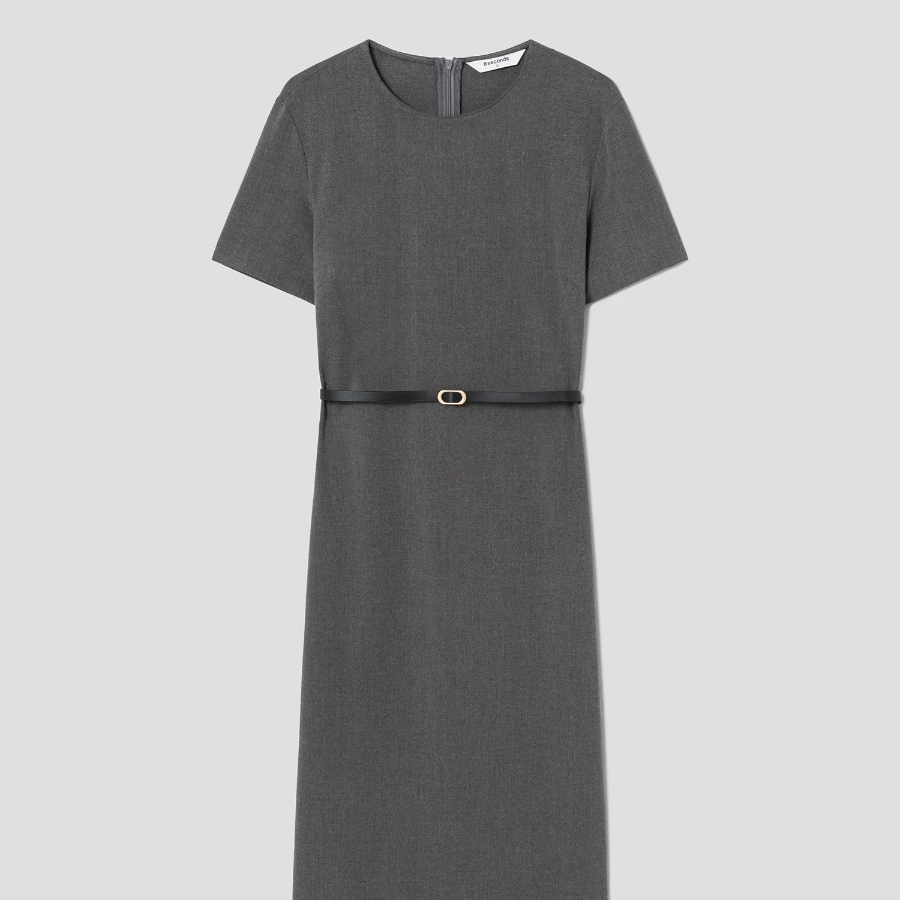 8 seconds Belted Blended Dress — Dark Gray