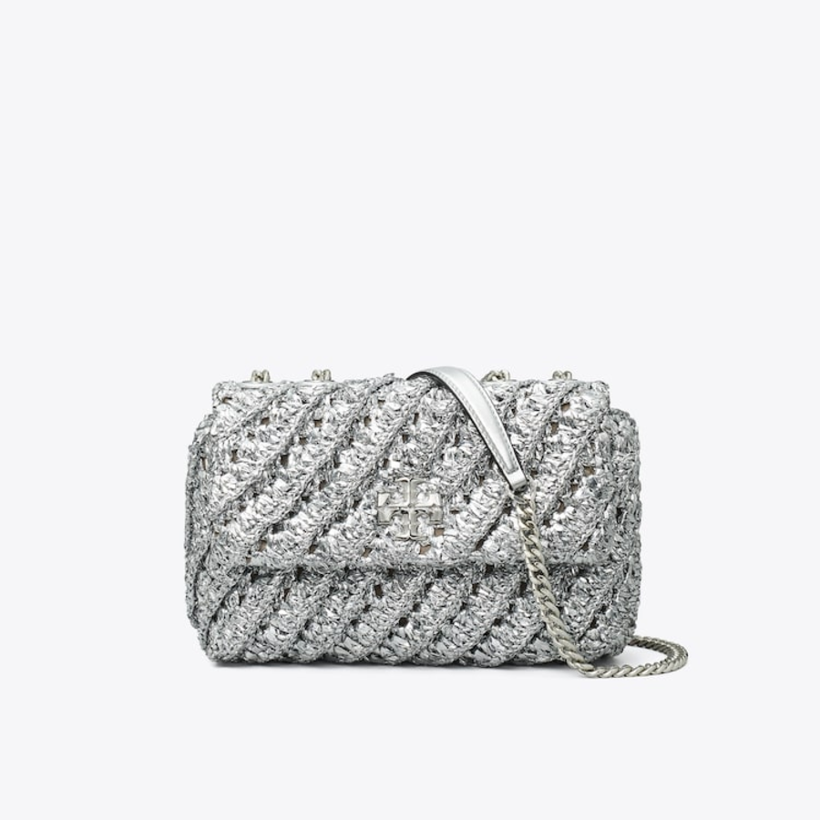 TORY BURCH Kira Woven Small Convertible Shoulder Bag – Silver