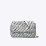 TORY BURCH Kira Woven Small Convertible Shoulder Bag – Silver