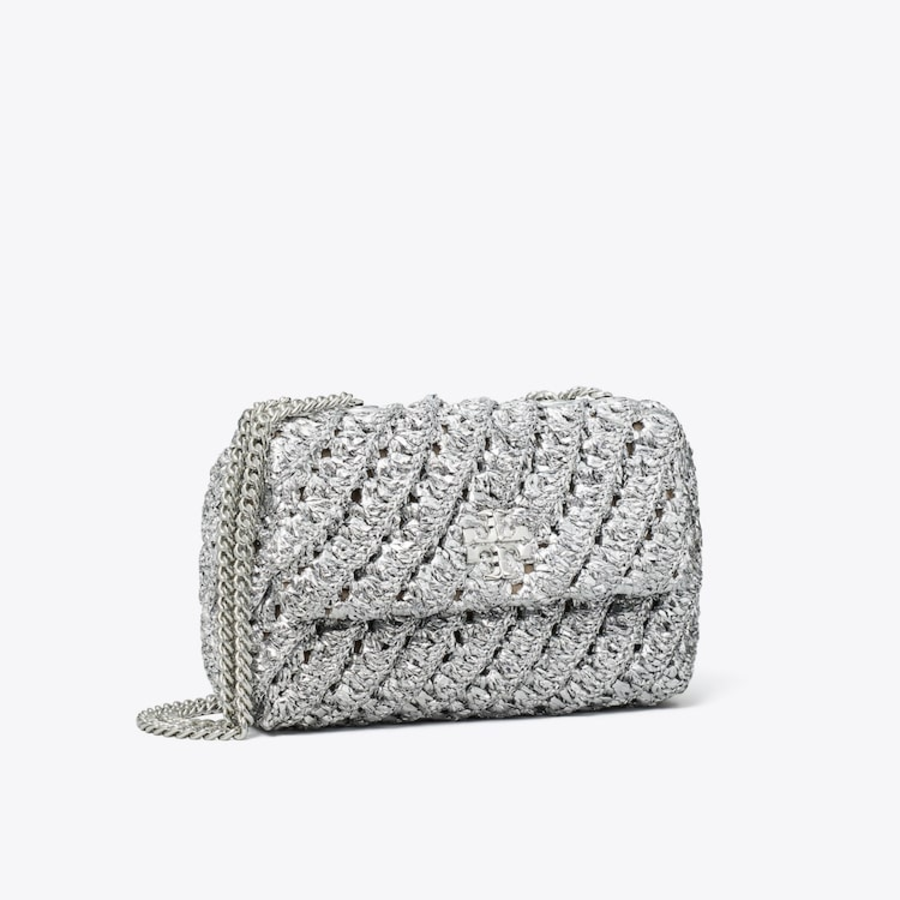 TORY BURCH Kira Woven Small Convertible Shoulder Bag – Silver