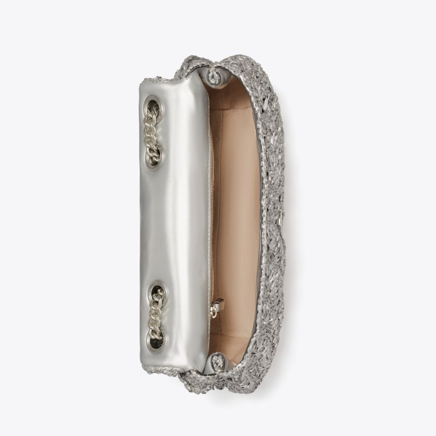 TORY BURCH Kira Woven Small Convertible Shoulder Bag – Silver