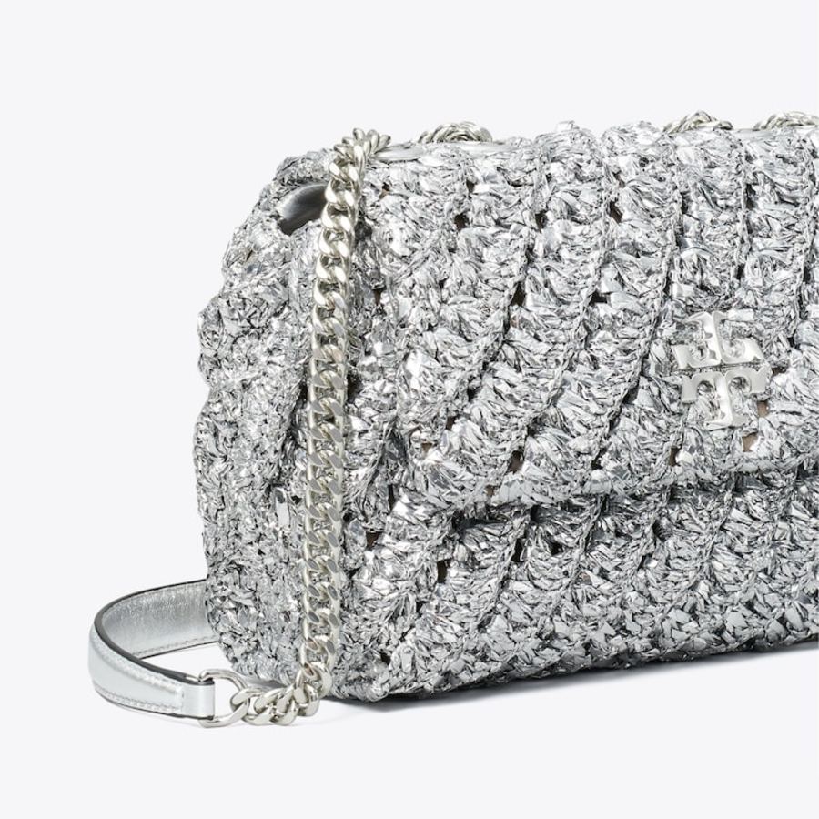 TORY BURCH Kira Woven Small Convertible Shoulder Bag – Silver