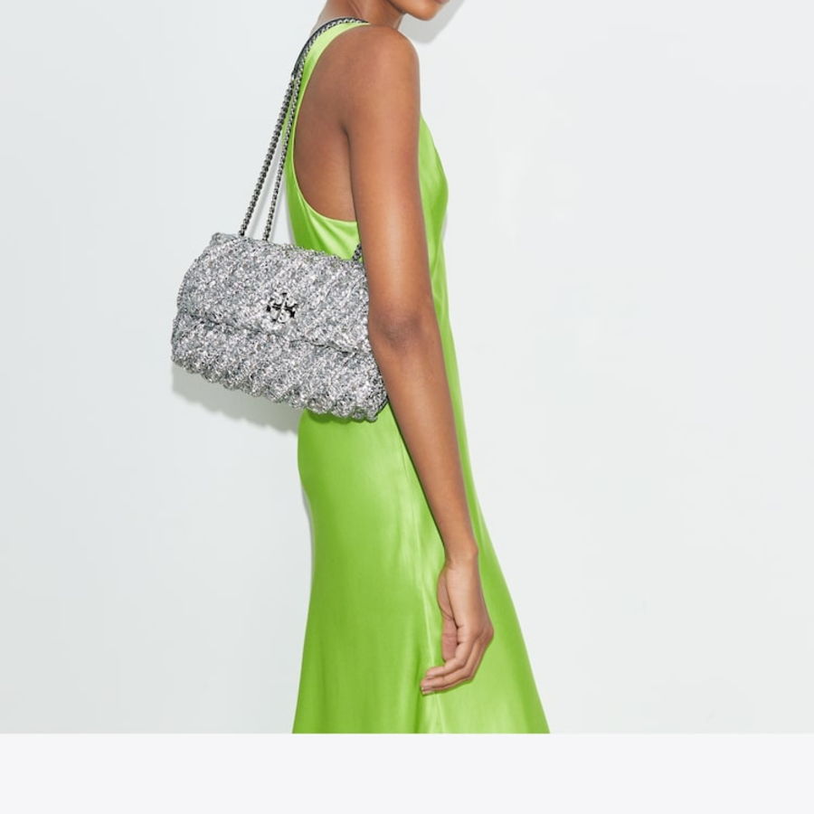 TORY BURCH Kira Woven Small Convertible Shoulder Bag – Silver