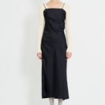 8 seconds Satin Sleeveless Long Dress — Black