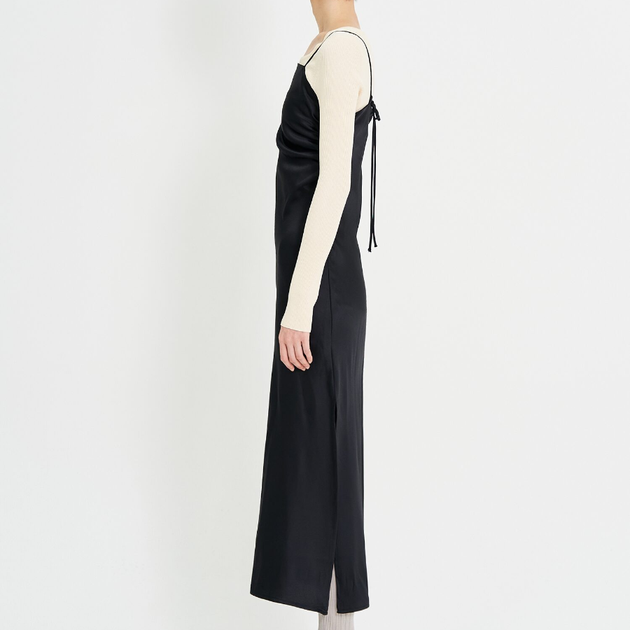 8 seconds Satin Sleeveless Long Dress — Black