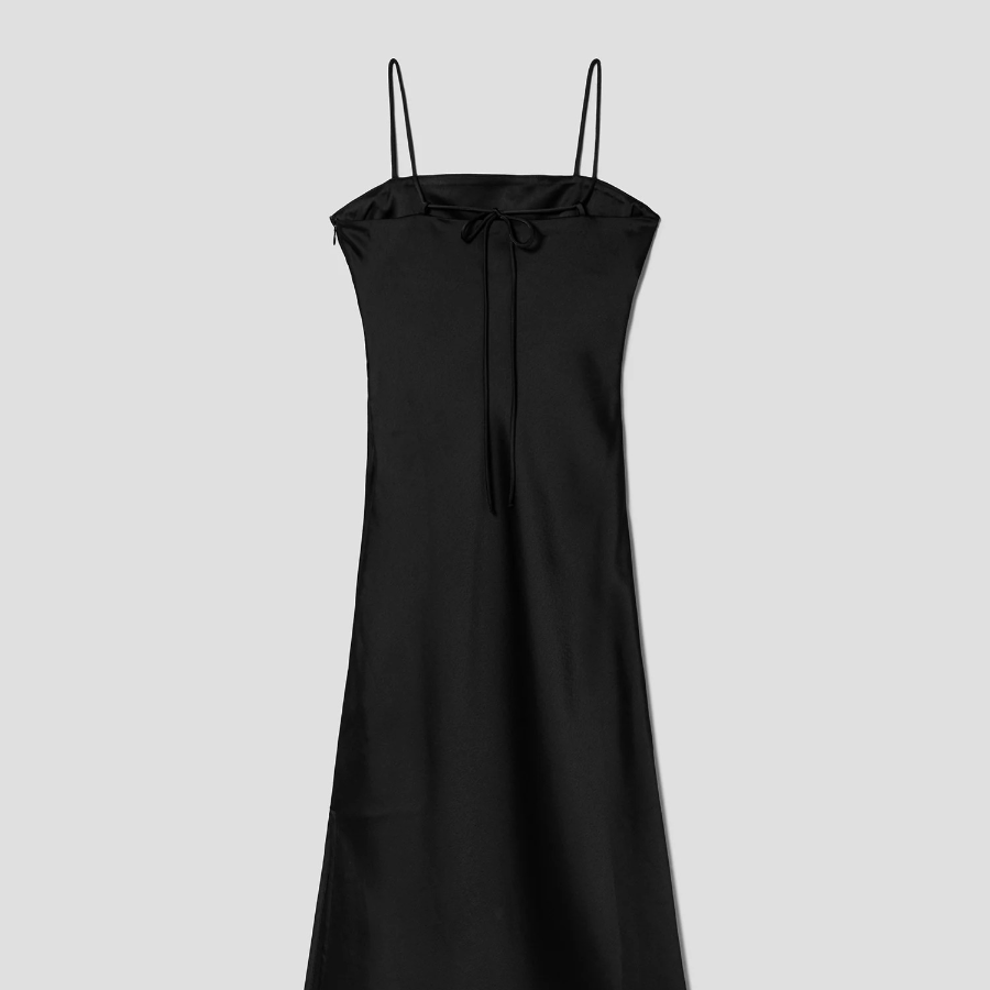 8 seconds Satin Sleeveless Long Dress — Black
