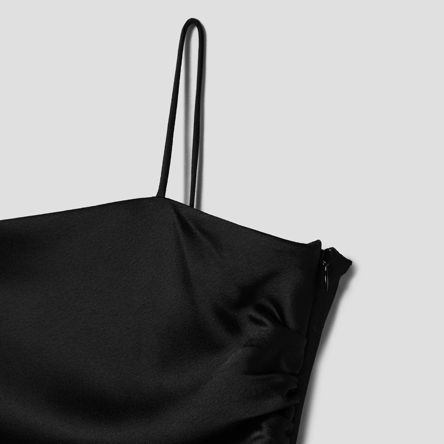 8 seconds Satin Sleeveless Long Dress — Black