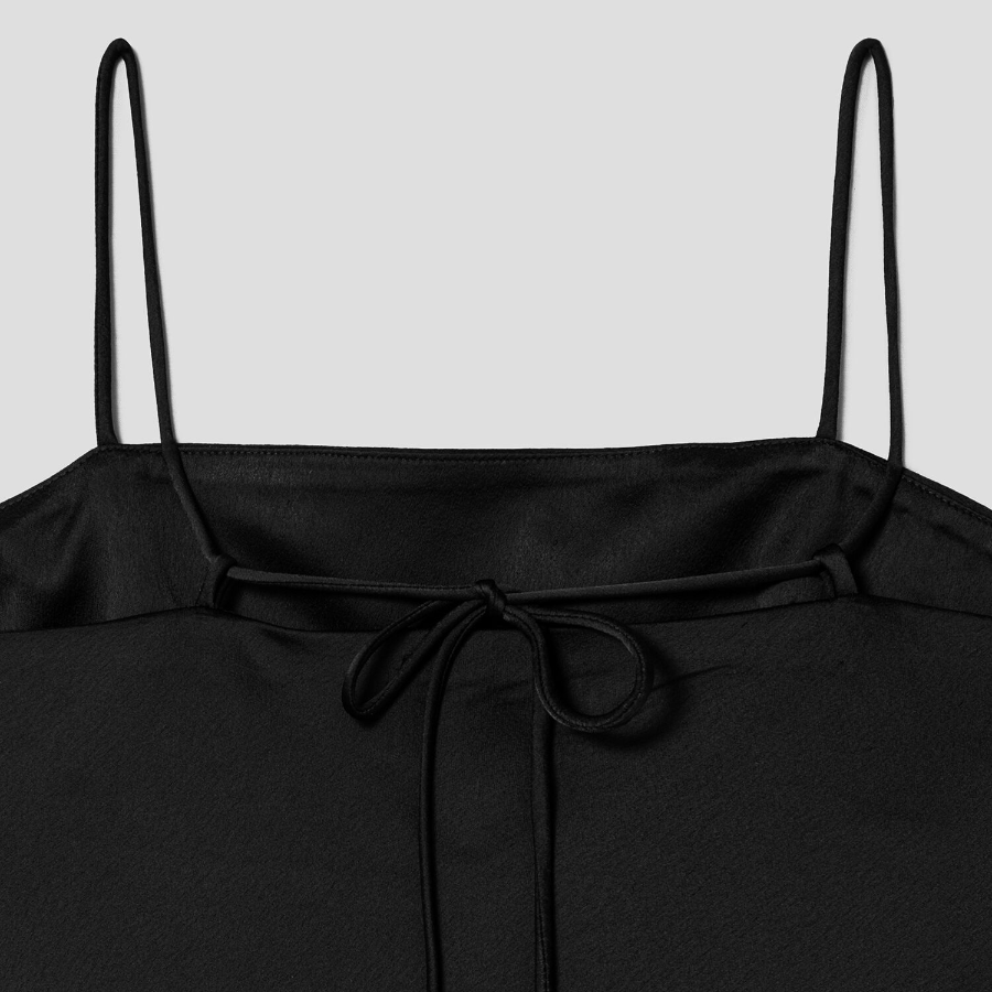 8 seconds Satin Sleeveless Long Dress — Black