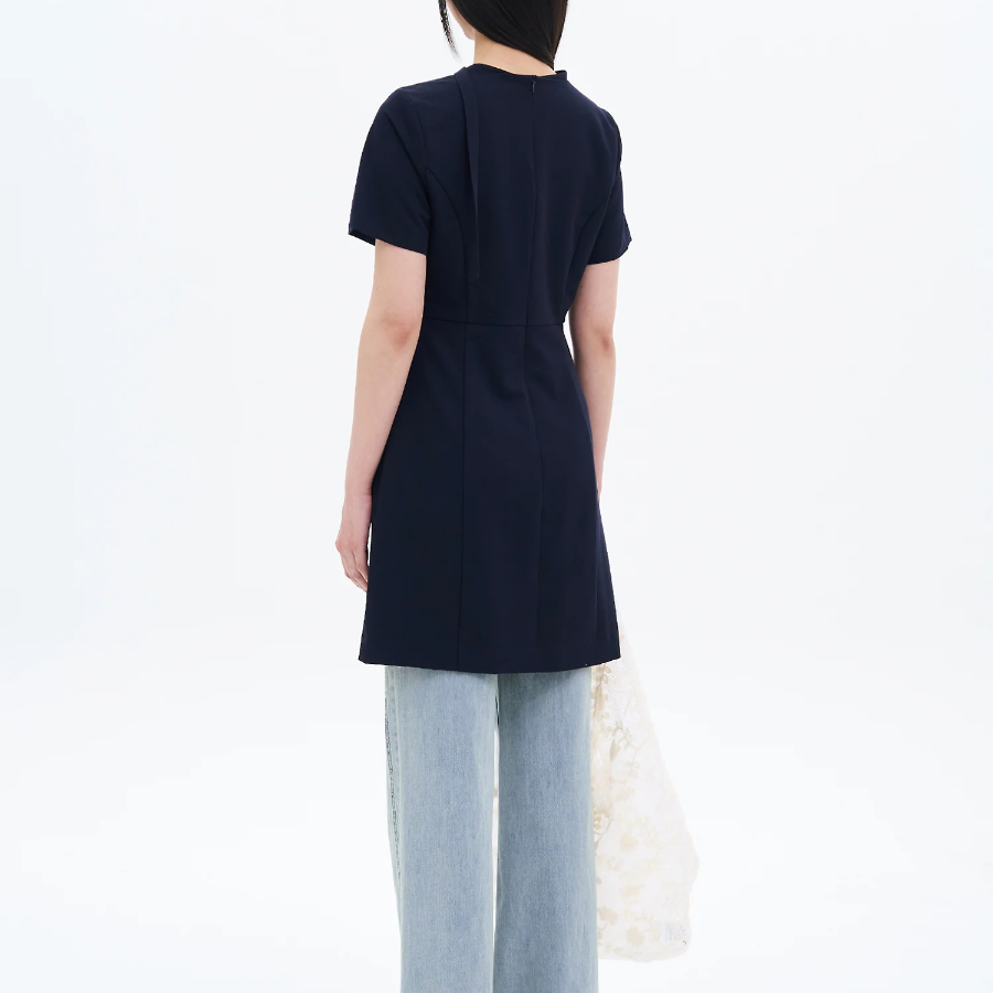 8 seconds Short Sleeve String Dress — Navy