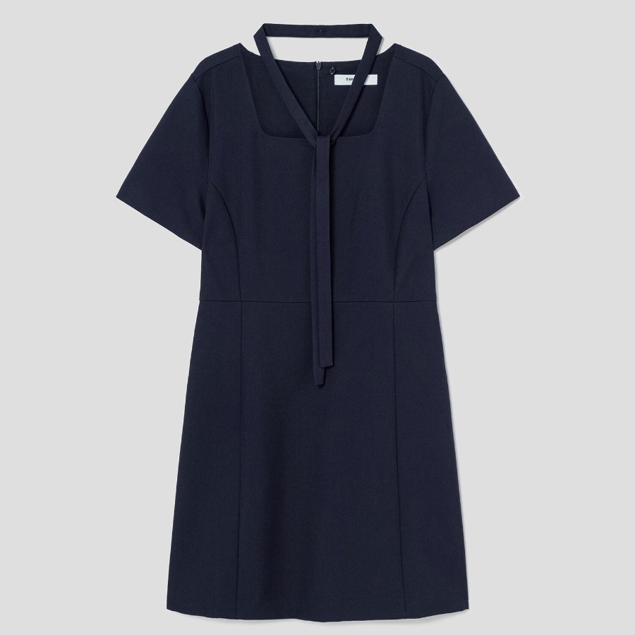 8 seconds Short Sleeve String Dress — Navy