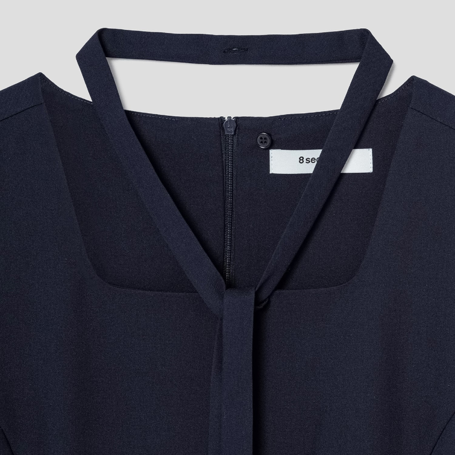 8 seconds Short Sleeve String Dress — Navy
