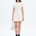 8 seconds Short Sleeve Flared Hem Mini Dress — White