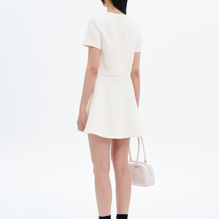 8 seconds Short Sleeve Flared Hem Mini Dress — White