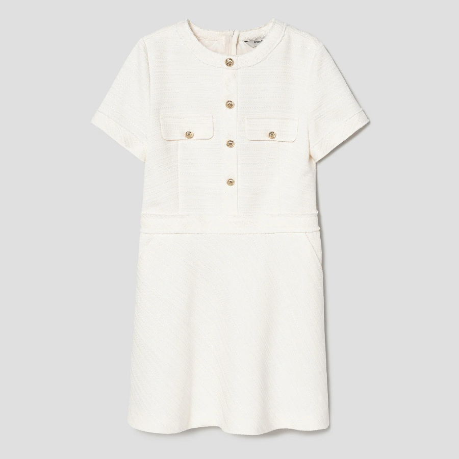 8 seconds Short Sleeve Flared Hem Mini Dress — White