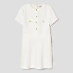 8 seconds Short Sleeve Flared Hem Mini Dress — White