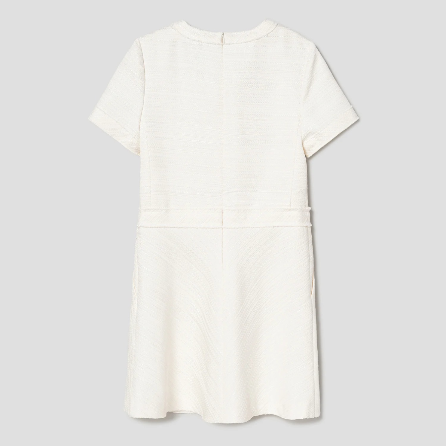 8 seconds Short Sleeve Flared Hem Mini Dress — White