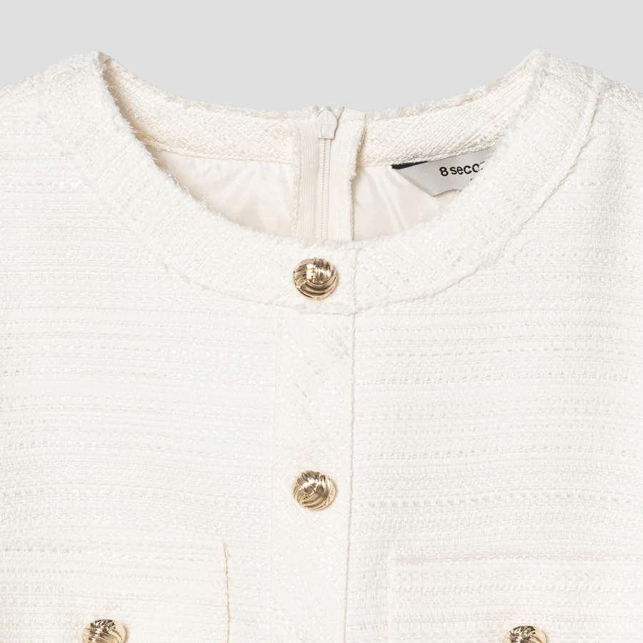 8 seconds Short Sleeve Flared Hem Mini Dress — White