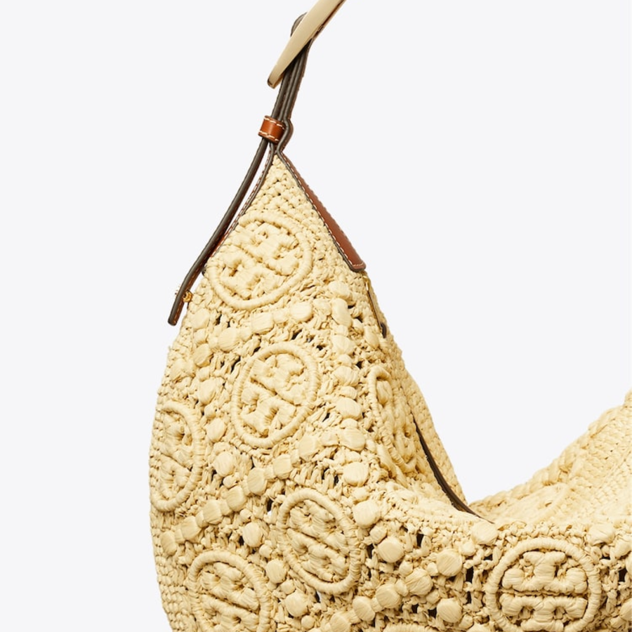 TORY BURCH T Monogram Raffia Balloon Bag – Natural