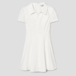 8 seconds Shirt Collar Short Sleeve Flare Mini Dress — White