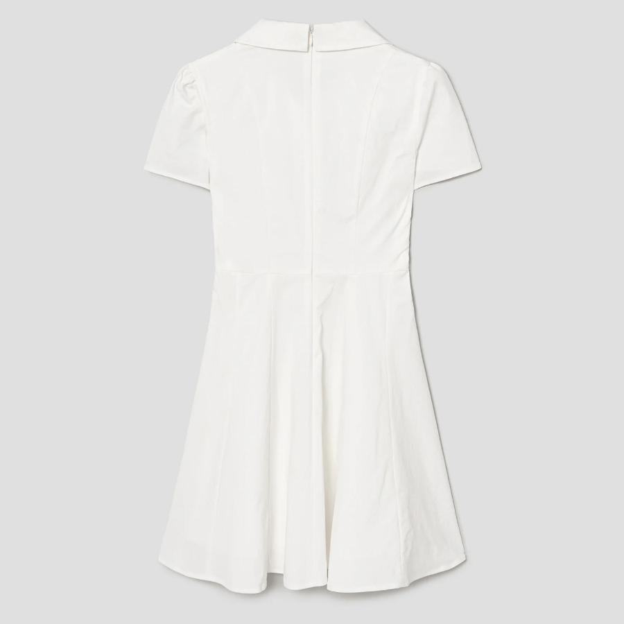 8 seconds Shirt Collar Short Sleeve Flare Mini Dress — White