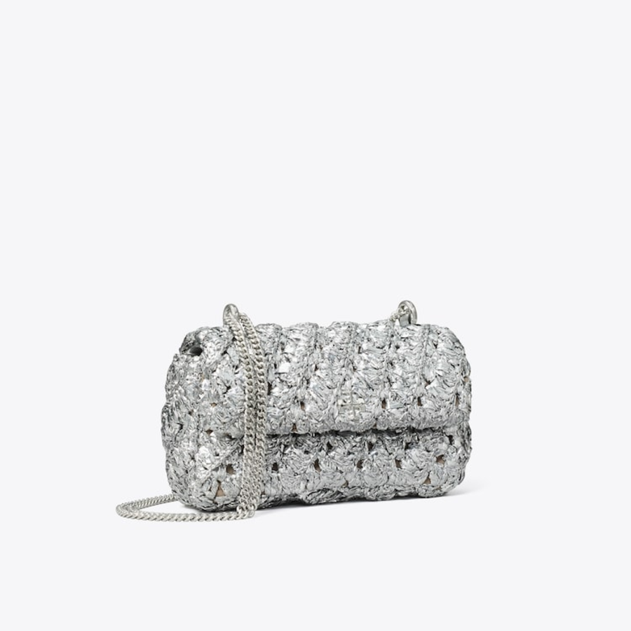 TORY BURCH Kira Woven Mini Flap Bag – Silver