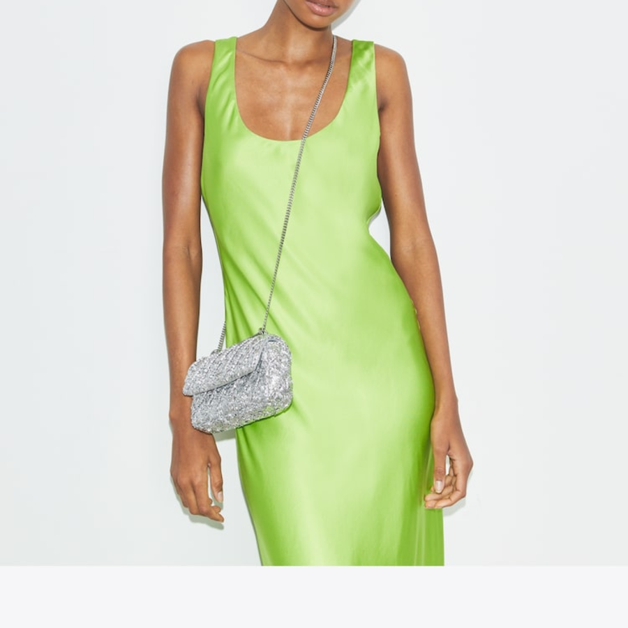 TORY BURCH Kira Woven Mini Flap Bag – Silver