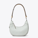 TORY BURCH T Monogram Pebble Crescent Bag – Titanium