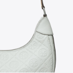 TORY BURCH T Monogram Pebble Crescent Bag – Titanium