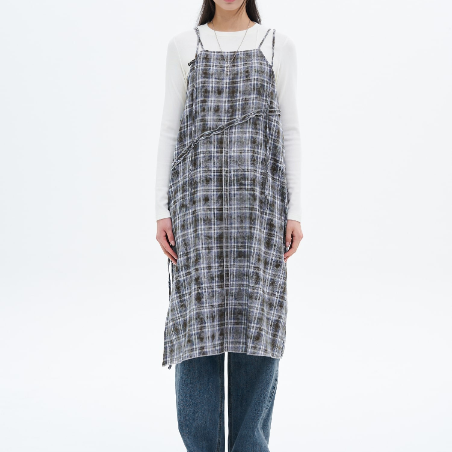 8 seconds Vintage Check Layered Dress — Blue