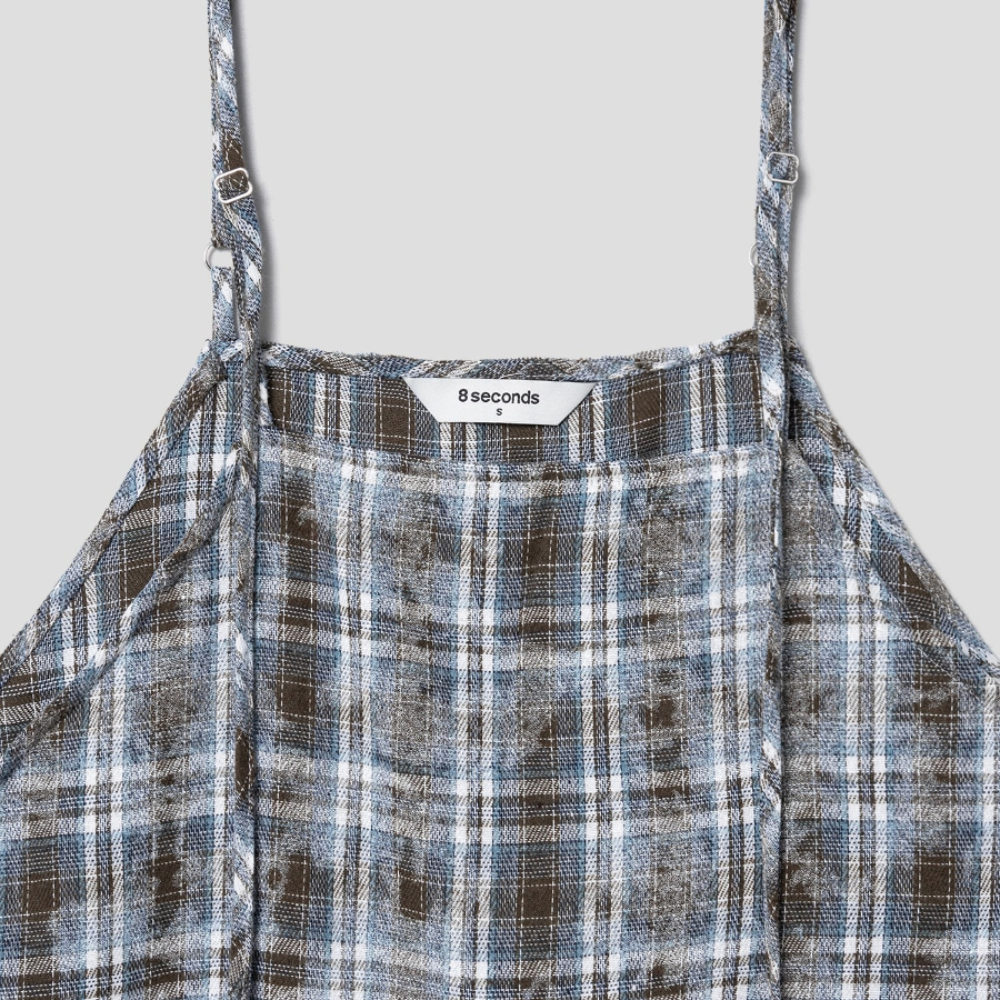 8 seconds Vintage Check Layered Dress — Blue