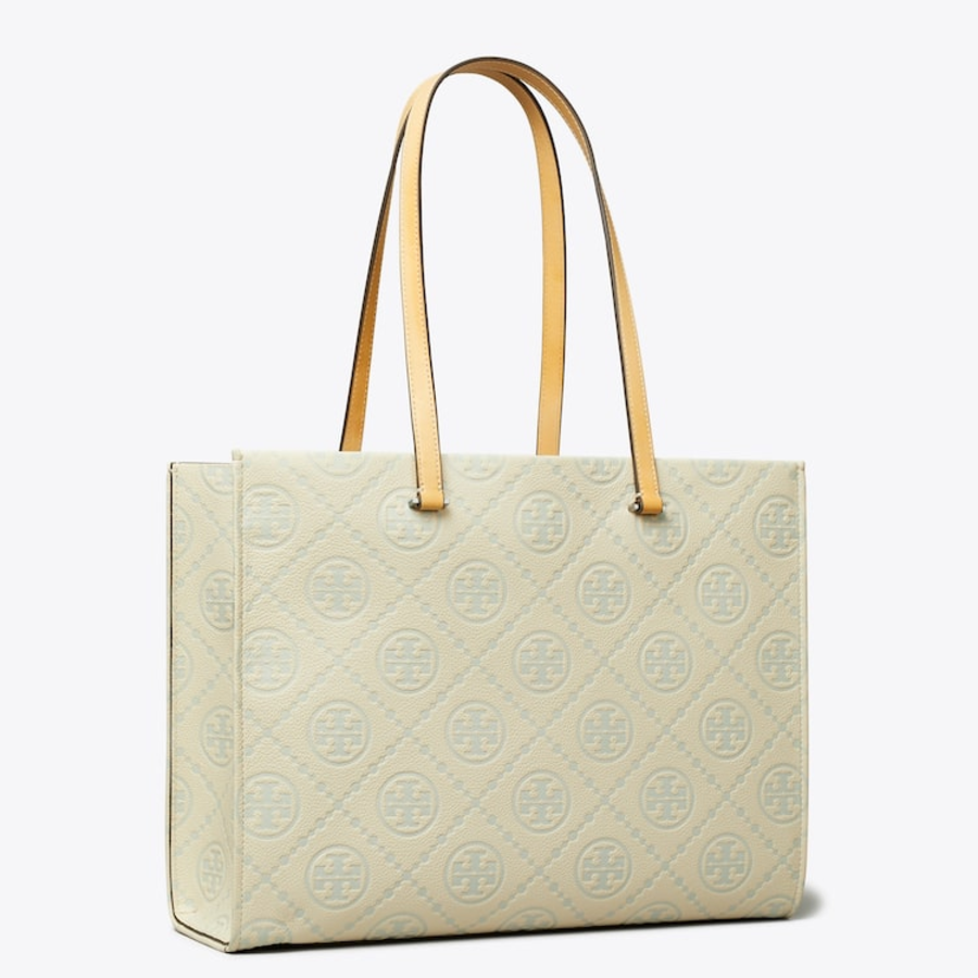 TORY BURCH T Monogram Pebble Tote – Titanium