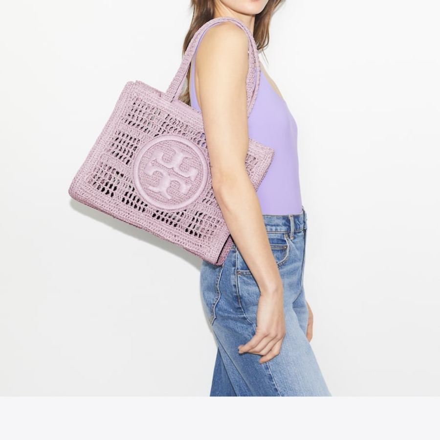 TORY BURCH Ella Hand-Crocheted Small Tote – Purple