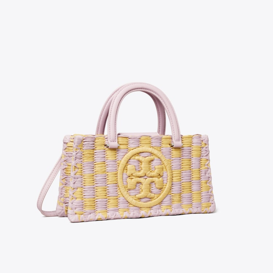 TORY BURCH Ella Hand-Crocheted Checkered E/W Top Handle – Pale Purple