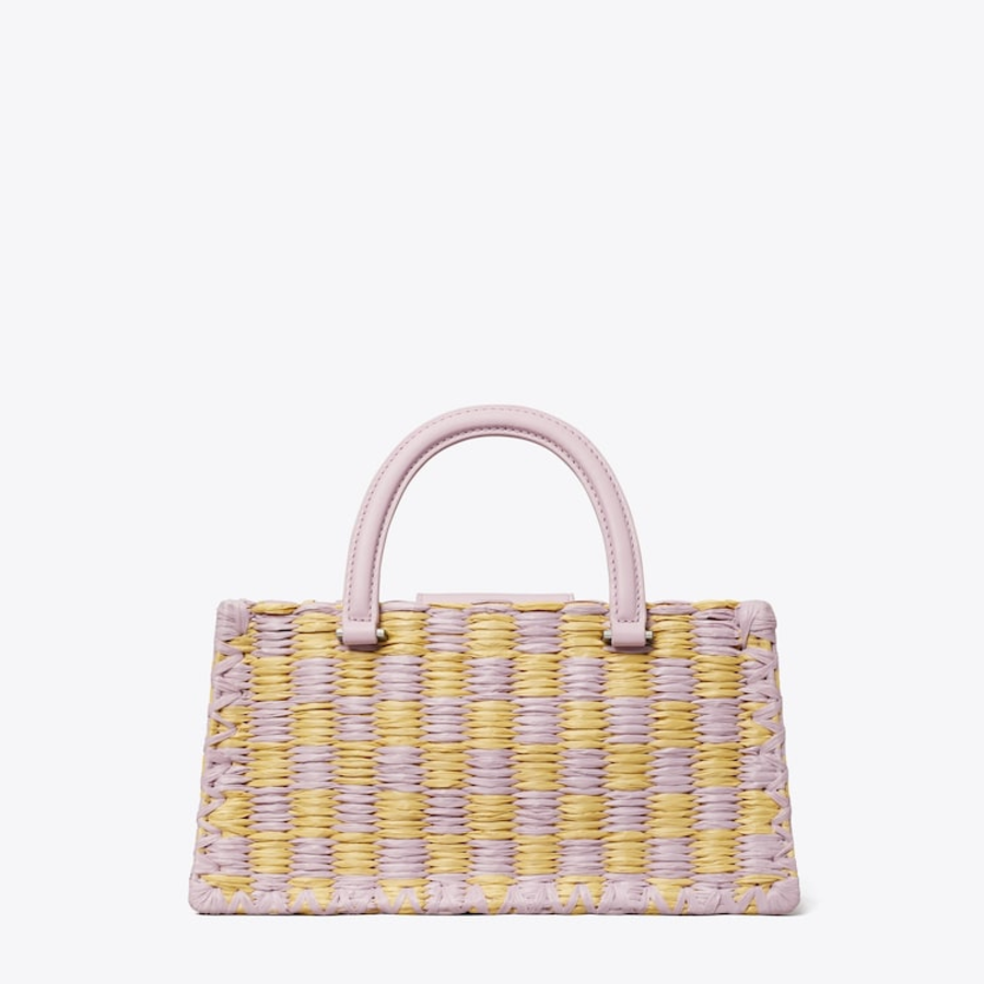 TORY BURCH Ella Hand-Crocheted Checkered E/W Top Handle – Pale Purple