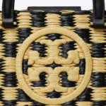 TORY BURCH Ella Hand-Crocheted Checkered E/W Top Handle – Black / Natural