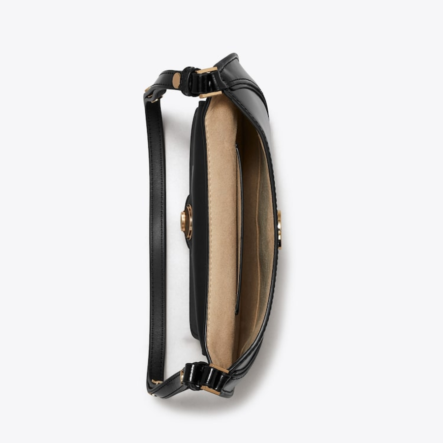 TORY BURCH Robinson Spazzolato Small Flap Bag – Black