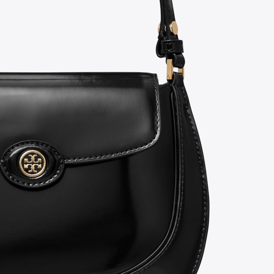 TORY BURCH Robinson Spazzolato Small Flap Bag – Black