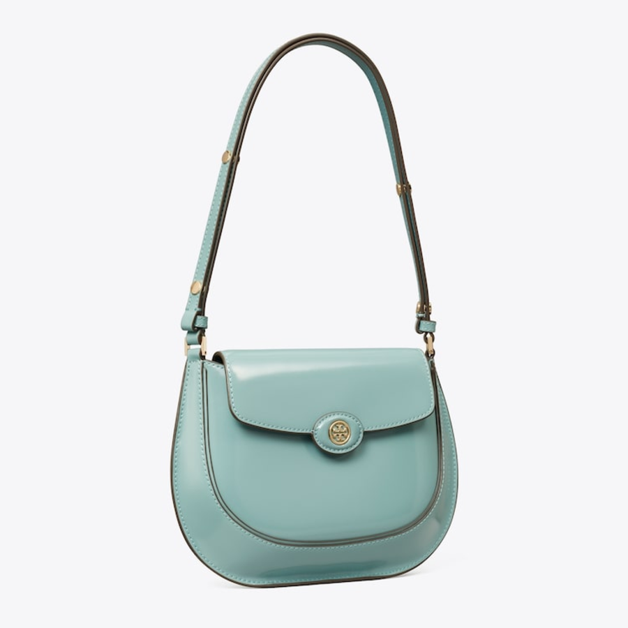 TORY BURCH Robinson Spazzolato Small Flap Bag – Rainfall