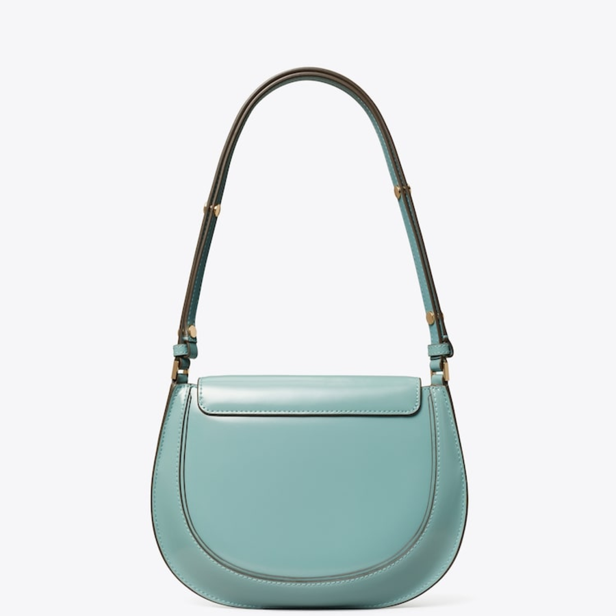 TORY BURCH Robinson Spazzolato Small Flap Bag – Rainfall