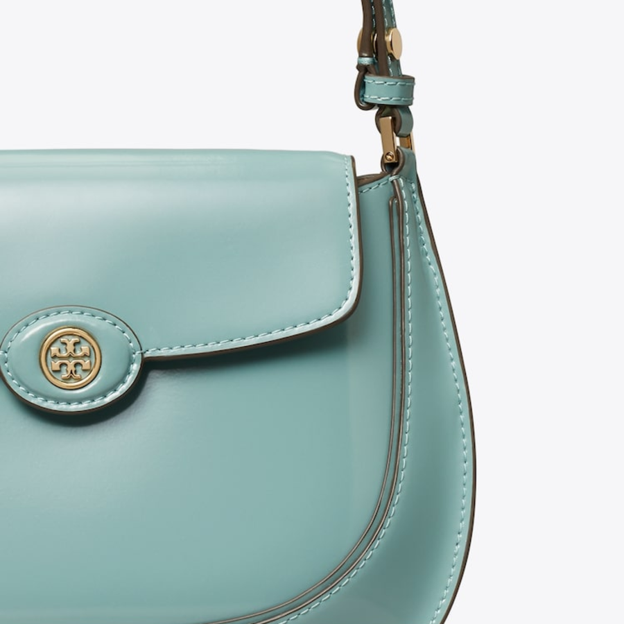 TORY BURCH Robinson Spazzolato Small Flap Bag – Rainfall
