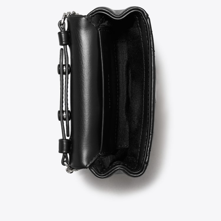 TORY BURCH Kira Clover Diamond Quilt Micro Top Handle Chain Wallet – Black