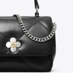 TORY BURCH Kira Clover Diamond Quilt Micro Top Handle Chain Wallet – Black