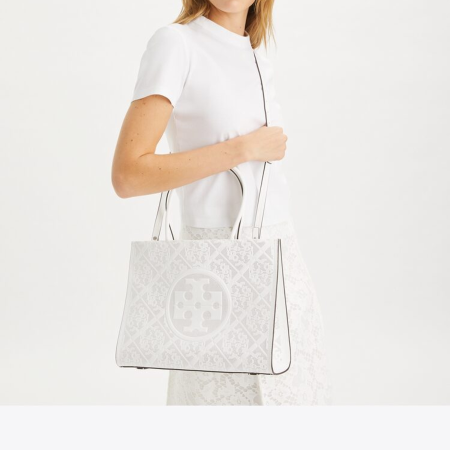 TORY BURCH Ella Bio Perforated Small Tote – Blanc
