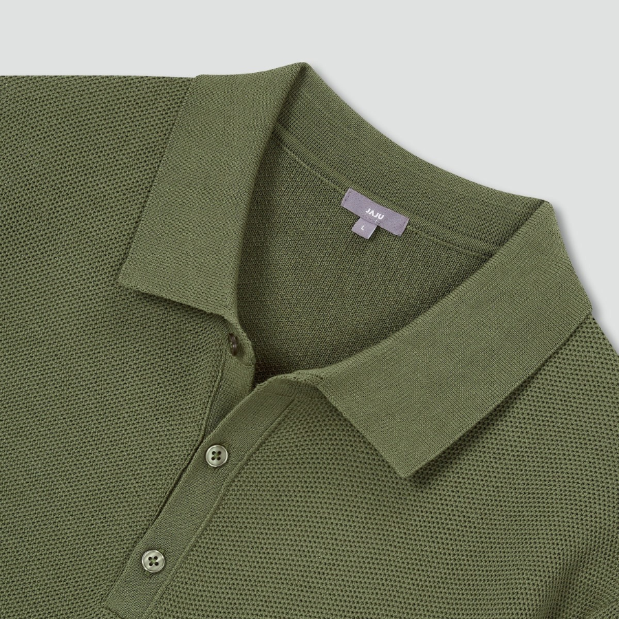 JAJU Lightweight Knit Polo Shirt – Khaki