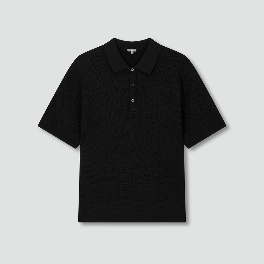 JAJU Lightweight Knit Polo Shirt – Black