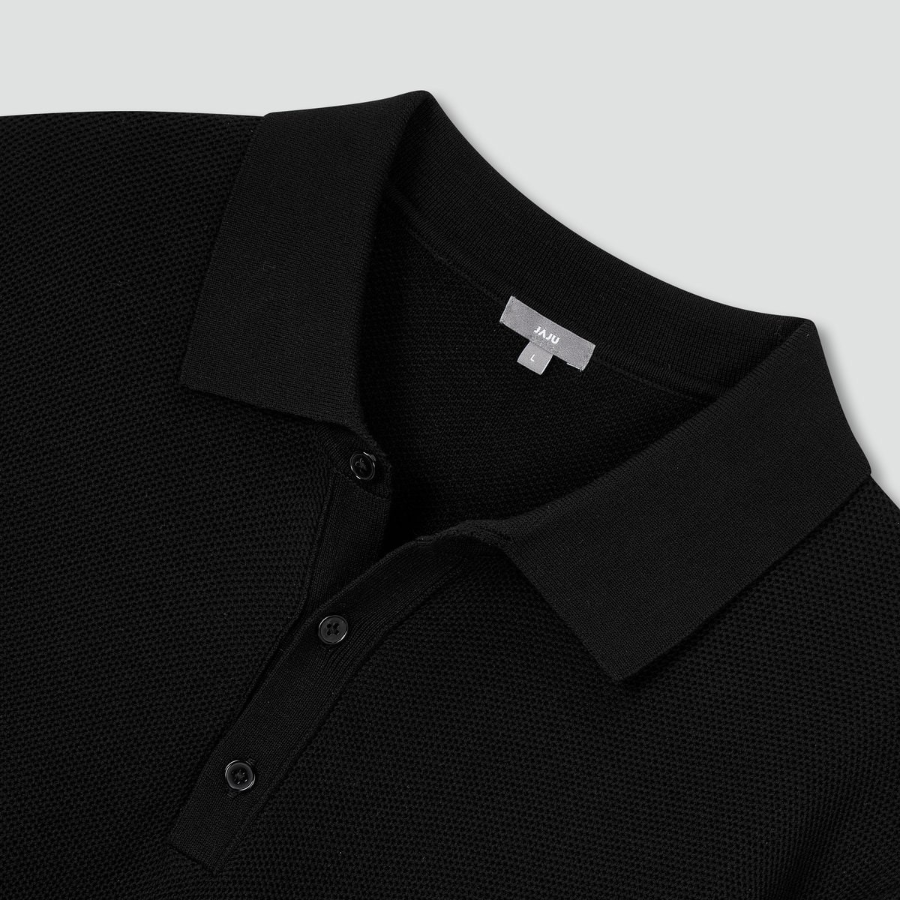 JAJU Lightweight Knit Polo Shirt – Black