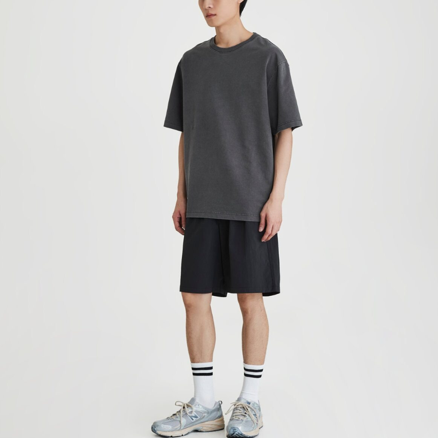 JAJU Crisp Texture Half Pants – Black