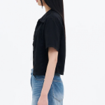 8 seconds Linen Blend Short Sleeve Crop Shacket — Black